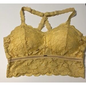 JadyK Juliette Deluxe Racerback Yellow Lace Longline Strappy Bralette L/XL